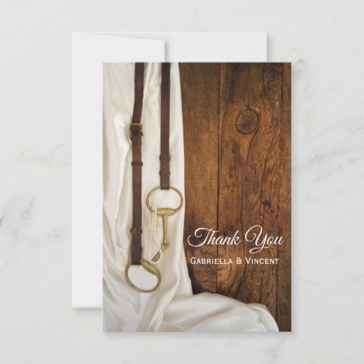 White Satin Horse Bit Western Weddenschap Bedankt (Voorkant)