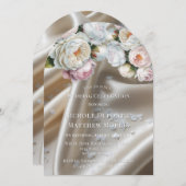 White Satin Roses and Peony Wedding Kaart (Voorkant / Achterkant)