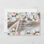 White Satin Roses and Peony Wedding Save The Date (Voorkant)