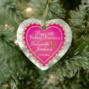 White Satin & Roze Heart Weddenschap Keepomwille C Keramisch Ornament