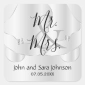 White Satin Wedding Bells | Gepersonaliseerd Vierkante Sticker (Voorkant)