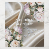 White Satin with Roses and Peony Wedding Wijn Etiket (Enkel label)
