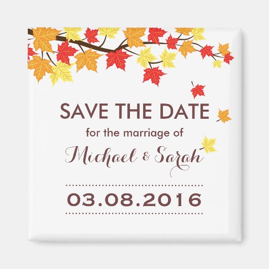 White Save the Date Maple Leaf Fall Wedding Magnet Magneet (Voorkant)