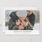 White Save the Date Photo Simple Modern Script (Voorkant)