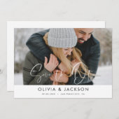 White Save the Date Photo Simple Modern Script (Voorkant / Achterkant)