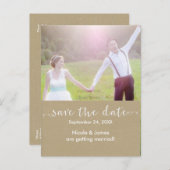 White SAVE the DATE Rustic Photo Wedding Briefkaar Aankondigingskaart (Voorkant / Achterkant)