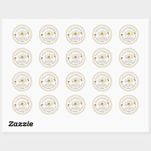 White Scallop Honey Label with Daisy and Honeybee (Vel)