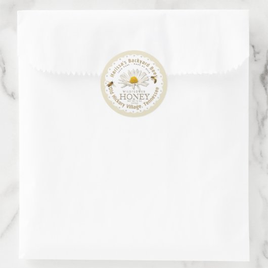 White Scallop Honey Label with Daisy and Honeybee (Tas)