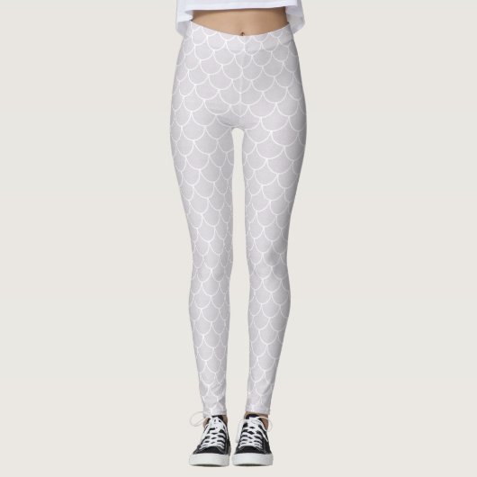 White Scalloped Mermaid Scale Pattern Leggings (Voorkant)