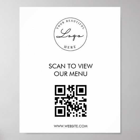 White Scan Me QR Code Price List Menu Poster (Voorkant)