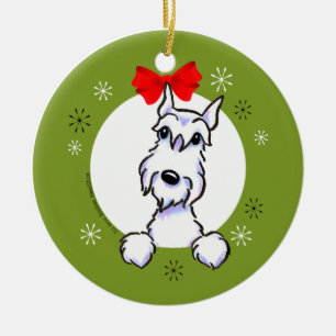White Schnauzer Cropped Ears Kerstkerskassic Keramisch Ornament