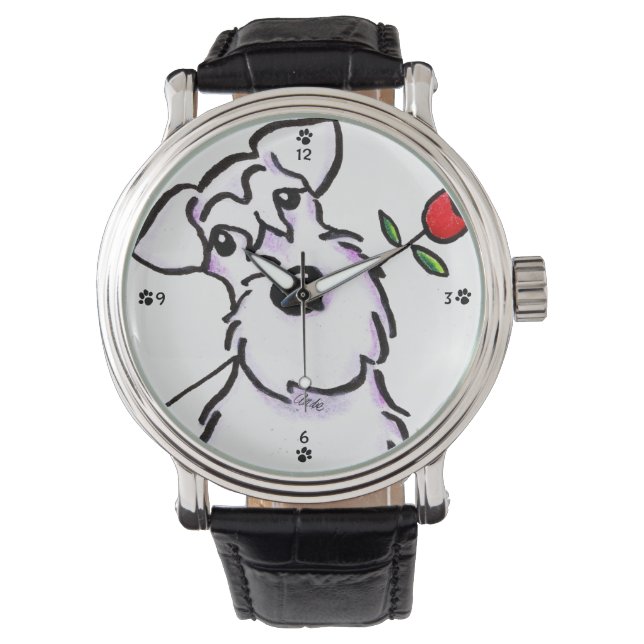 White Schnauzer Sweeite Roos Horloge (Voorkant)
