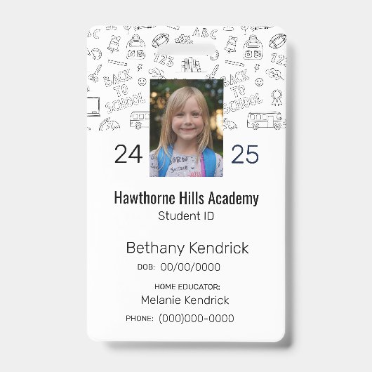 White School Icons Homeschool Student ID Badge (Front)