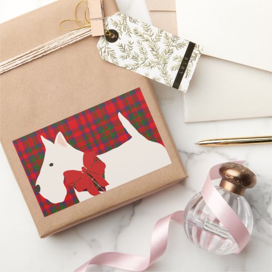 White Scottish Terrier Tartan Rechthoekige Sticker (Geschenken)