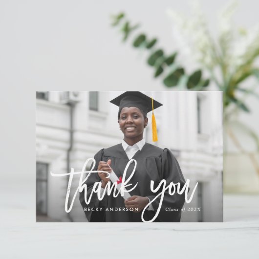 White Script afstuderen Dank je kaart (Staand voorkant)