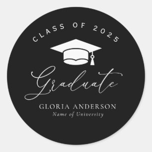 white script afstuderen ronde sticker