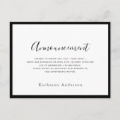 White Script Annuleringsaankondiging Briefkaart (Voorkant)