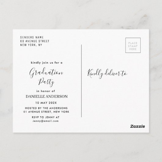 White script apotheek afstudeerder aankondiging in briefkaart (Achterkant)