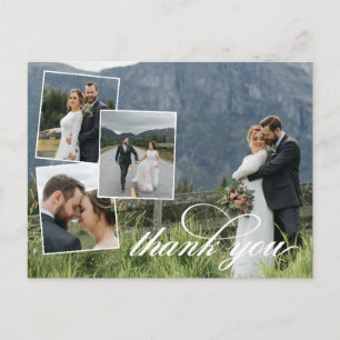 White Script Bedankt voor je bruiloft Foto Collage Aankondigingskaart