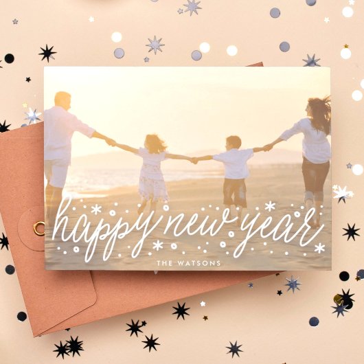 White Script Big Photo Bonne année Carte de vacanc
