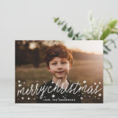 White Script Big Photo Merry Kerstmis Kaart (Staand voorkant)