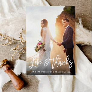 white script bruiloft bedankt fotokaart briefkaart