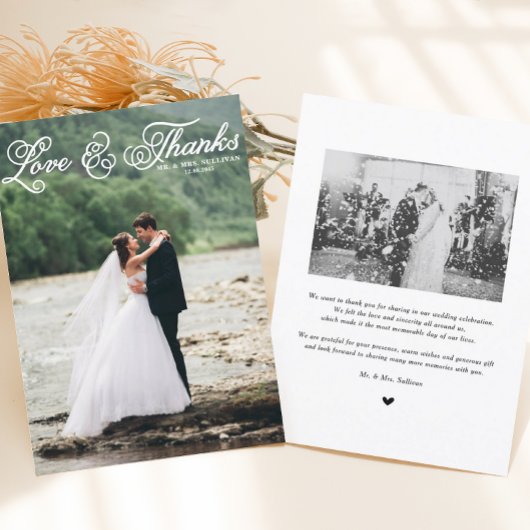 White script bruiloft foto Hartelijk dank Bedankkaart