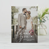 White Script Custom Photo Wedding Bedankkaart (Staand voorkant)