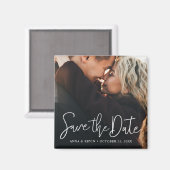 White Script Foto Opslaan van de datum magneet (Voorkant / Achterkant)