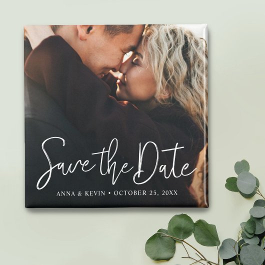 White Script Foto Opslaan van de datum magneet