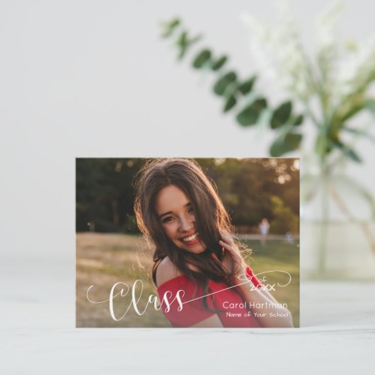 White Script GRADUATE Foto Bedankt Briefkaart (Staand voorkant)