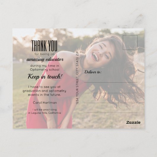 White Script GRADUATE Foto Bedankt Briefkaart (Achterkant)