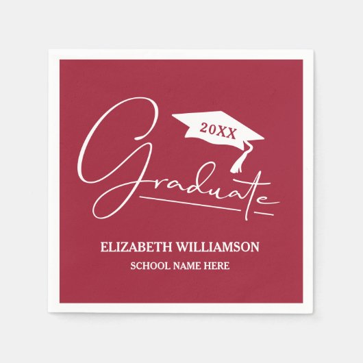White Script Graduation Cap Maroon Servet (Voorkant)