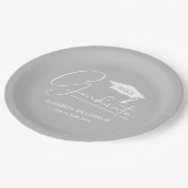 White Script Graduation Cap Silver Grey Papieren Bordje (Gekanteld)