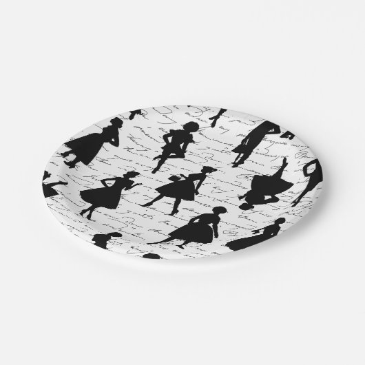 White script midden jaren 1950 silhouet papieren bordje (Gekanteld)