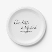 White Script minimalistische bruiloft Papieren Bordje (Voorkant)