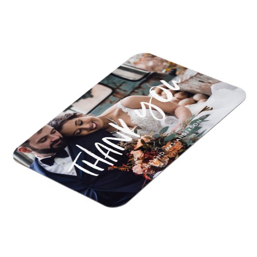 White Script Modern Photo Weddenschap Bedankt Magneet (Linkerzijde)