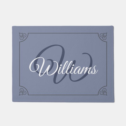 white script monogram blue home doormat  deurmat (Voorkant)
