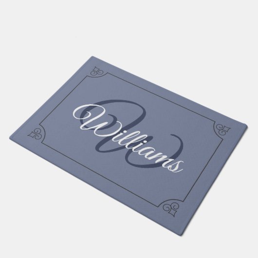 white script monogram blue home doormat  deurmat (Schuin)
