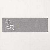 White Script Monogram Grey Linen Yogamat (Achterkant (horizontaal))