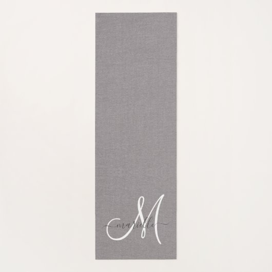 White Script Monogram Grey Linen Yogamat (Achterkant)
