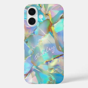White Script Naam op Opal achtergrond iPhone 16 Hoesje