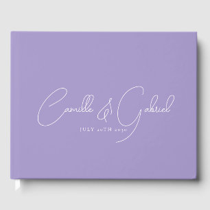 White Script Namen Bruiloft Lavendel Gastenboek