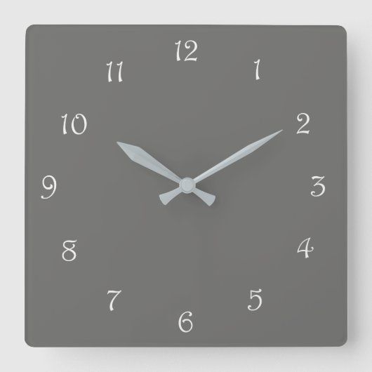 White Script Numbers On Grey wccn Vierkante Klok (Voorkant)