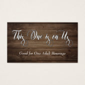 White Script on Rustic Brown Wood, Drink Tickets (Devant)