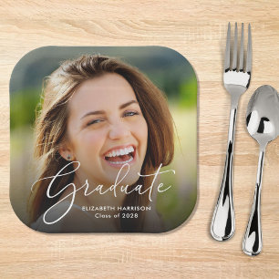 White Script Photo Overlay Graduparty Papieren Bordje