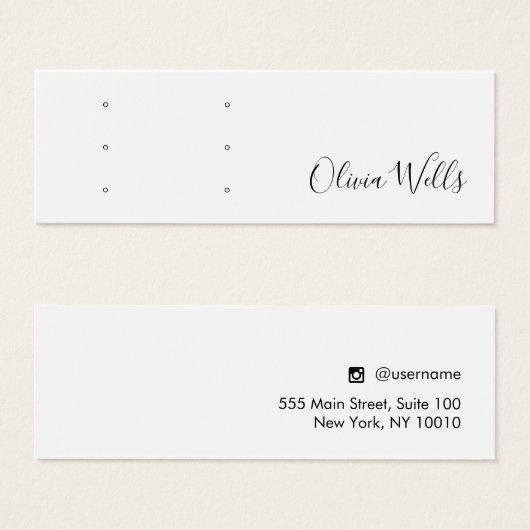 White Script Three Pair Stud Earring Holes Mini Visitekaartjes (Voorkant /achterkant)