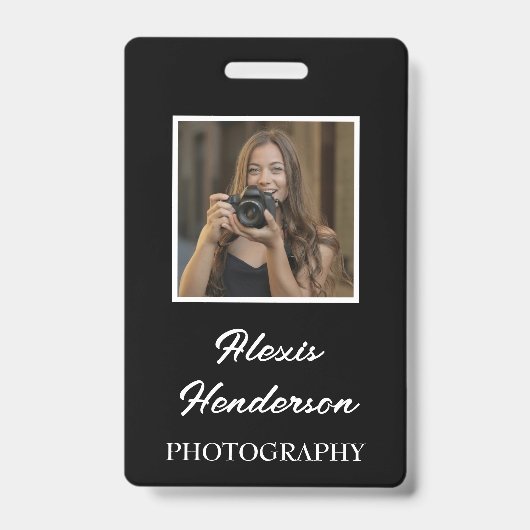 White Script Typografie Foto Badge (Voorzijde)