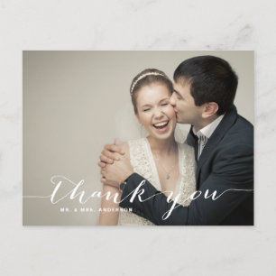 White Script Wedding Foto Hartelijk dank Briefkaar Briefkaart