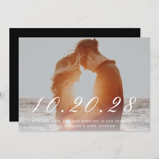White Scripting Wedding Date Save The Date (Voorkant / Achterkant)
